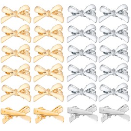Paotxpum 20 Pcs Mini Metal Bow Hair Clips Small Duck Bill Hair Clips Cute Tiny Hairpins Barrettes for Woman Girls Thick Thin Hair Bow Hair Accessories (Gold Sliver)