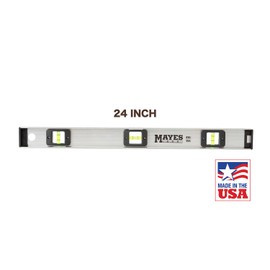 Mayes 10112 Aluminum 24 Inch Level, Made in USA 2 Ft Level, Heavy Duty I-Beam Construction for Jobsite Use, 3 Impact-Resistant Vials, V-Groove for Pipe Work