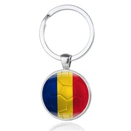 Art Attack Romanian Flag Soccer Keychain, Romania Tricolorii FRF National Football Team Accessories History Party Favor Fan Car Key Chain Ring Pendant Charm (Silver), Silver, Small