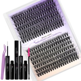 Cluster Lashes Kit Mixed 12-16mm 3D+40D D-Curl Wispy Individual Eyelashes Set Natural Look DIY at Home for Beginner(Kit-3D+40D-1216mm)