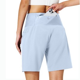 S Spowind Women's High Waisted Swim Board Shorts Quick Dry Beach Bottom Trunks UPF 50+ with Liner Phone Pockets Ice Blue