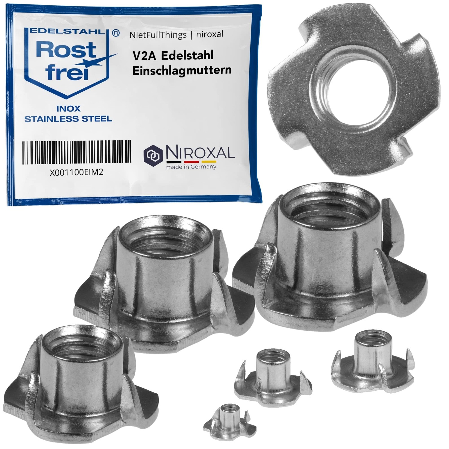 Drive-In Nuts M12 Stainless Steel Pack of 10 V2A Drive-In Nuts with 4 ...