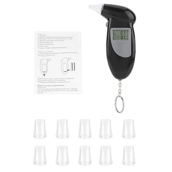 Aramox Professional Breathalyzer, Portable Breath Alcohol Tester, Digital LCD Screen Alcohol Breath Tester, Portable Keychain Breath Analyzer (10 mouthpieces)