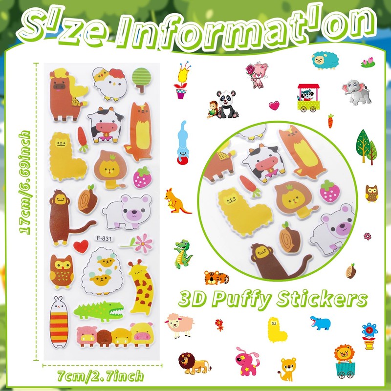 36 Sheets Animal Stickers for Kids - 900+ 3D Puffy
