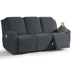 TAOCOCO Recliner Sofa Covers 8-Pieces Stretch Large Couch Covers for 3 Seats Reclining Slipcovers Soft Jacquard Pattern Furniture Protector (Charcoal Grey)