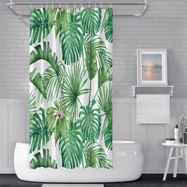 SDOTPMT 122 x 183 cm Watercolour Green Palm Leaves Shower Curtain Summer Tropical Botanical Plants Bath Curtain Jungle Banana Monster Leaf Shower Curtain Bathroom Curtain with Hooks