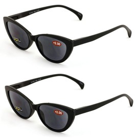 2 Pairs Women Cateye Black Tortoise Reading Sunglasses - Outdoor Cat Eye Readers (2 Black, 2.50)