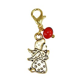 Gold-tone celestial guardian angel pendant charm (L: 1" x 0.4"). Symbolizes protection and guidance. Easy to wear, adjustable, with Peruvian Huayruro seeds. Perfect for everyday wear and gifting.