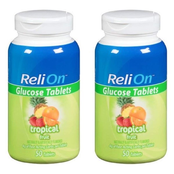 Relion Glucose Tablets - Tropical Flavor - 50 Counts (2 Pack)