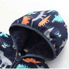 Feidoog Toddler Fleece Jacket Baby Boys Girls Hooded Waterproof Zipper Long Sleeve Thick Warm Outerwear,DinosaurB,4-5T