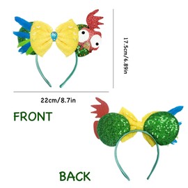 Moana Ears Headband, Moana Ears Headband, Minnie Headband, Mouse Ears Bow Headbands, Cartoon Headbands, Hair Accessories Girls, Cosplay Headwear, for Women and Girls (Green)
