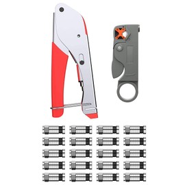 Hsthe Sea Compression Pliers Set Crimping Pliers Crimp Tool F Connector Set Stripping Tool Coaxial Cable Stripper RG59/RG6 with 20 Pieces Compression F-Connector for SAT Cable Coaxial Cable