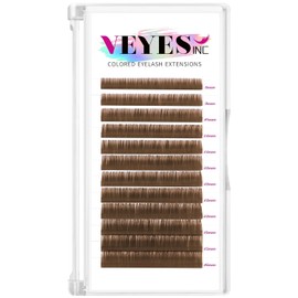 VEYES INC Brown Lash Extensions 0.03-0.07 C/CC/D Curl 8-16mm Mixed Length Volume Eyelashes Tray, Professional Supplies for Lash Techs (0.03 D 8-16mm Light Brown).