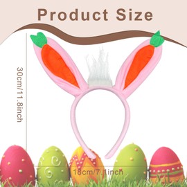 YIAJIA Easter Bunny Ears Headband Plush Carrot Rabbit Ears for Woman Kids for Easter Party Favor Accessory Pink Plush Bunny Ear For Easter Eggs Hunt Bunny Costume Cosplay Prop