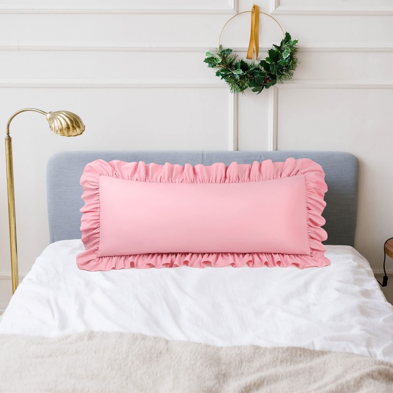 PiccoCasa Soft Microfiber Plain Bolster Pillowcase with Decorative Ruffle and