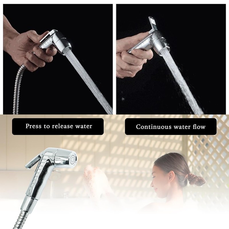 ciciment Chrome Trigger Handheld Shower Head Kit with Hook,59in ABS