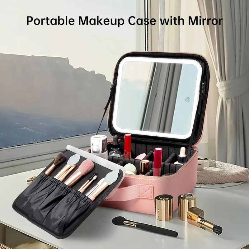 Maletin Estuche De Maquillaje Con Espejo Y Luz Led 3