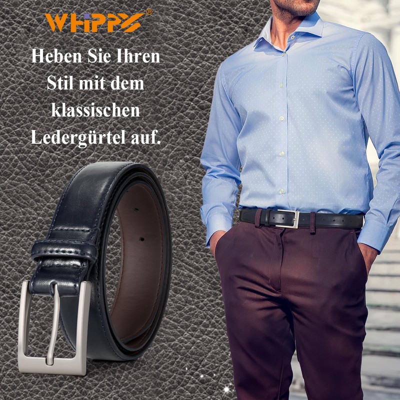 WHIPPY Men's Leather Belt Classic Denim Belt for Men 38