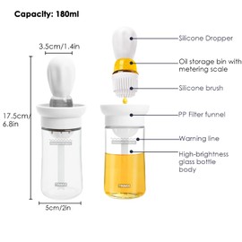 TINMIX Oil Dispenser with Brush - Glass Olive Oil Dispenser Bottle with Silicone Basting Brush for Kitchen Cooking Vinegar Frying Baking, T-OB21S, Black