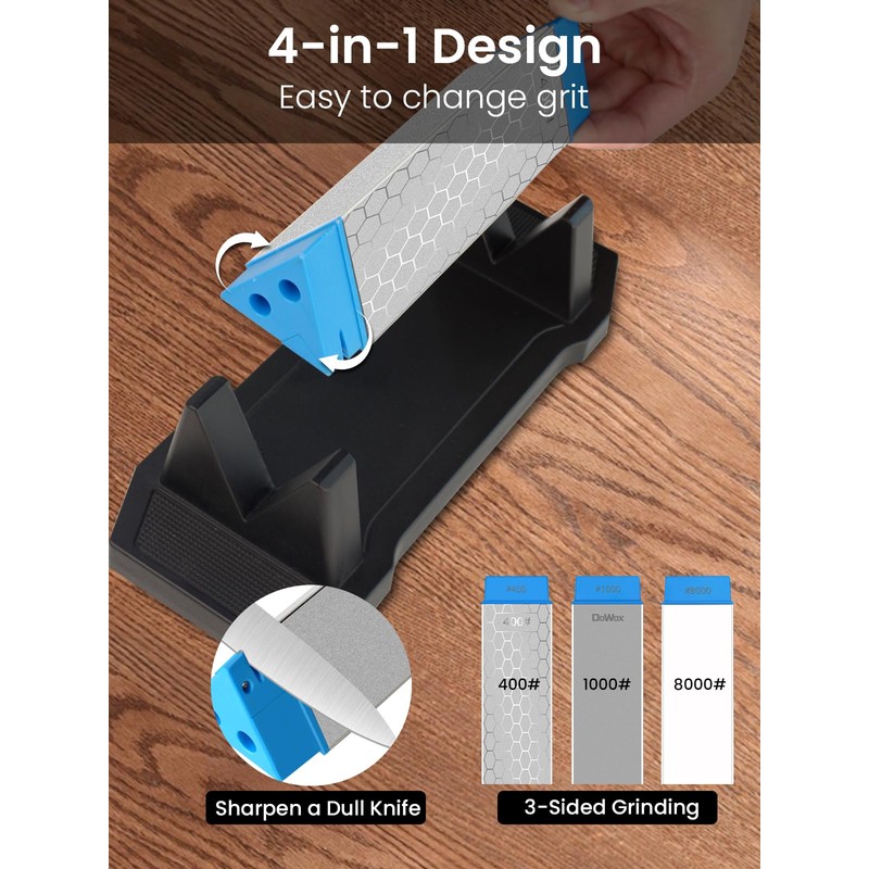 DOWOX Diamond Sharpening Stone Kit, 3 Side Grit 400/1000/8000 Knife