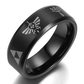 Adreamz 8mm Black Tungsten Triforce Pattern Wedding Ring Beveled Edge Promise Band for Men 9