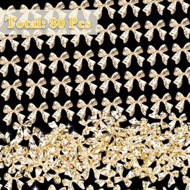 80 Pcs Gold Nail Charms Bow for Alloy Nails, 3D Bowknot Nail Art Charms, Bow Tie Nail Gems Charms,Cute Bow Nail Art Jewels Charms for Nail Art Supplies DIY Accessories
