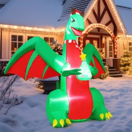 6 FT Christmas Inflatable Dinosaur Wearing Hat LED Lights Christmas Dinosaur Blow up Factory Price Outdoor Christmas Decorationscolor: Dinosaur, size: Large