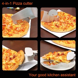 Magicdo 4 in 1 Pizza Cutter Stainless Steel Pizza Cutter for Home - Super Sharp, Easy to Clean, Dishwasher Safe
