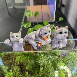 JARPSIRY 3 Pcs Resin Hanging Cat Figurines Planter Pot Hanger Miniature Fairy Garden Terrarium Edge Decor Flower Pot and Vase Hugger Hanging Animals Ornaments for Patio, Yard, Balcony