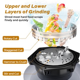 1/2 HP Garbage Disposals, TECASA Continuous Feed, Stainless Steel Food Waste Grinding System for Kitchen Sink Food Waste, Power Cord Included, Grey and Black, HyperCrush 50