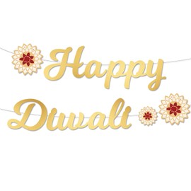 Happy Diwali Letter Banner - Gold Diwali Decorations Banner,Diwali Decorations for House Indoor Outdoor Bunting Banner on Festival of Lights Party Decorations Hindu Party Supplies