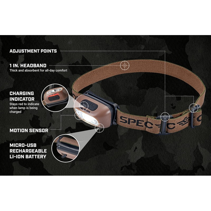 Spec Ops Tools Rechargeable LED Headlamp, 220 Lumens, Waterproof, Adjustable