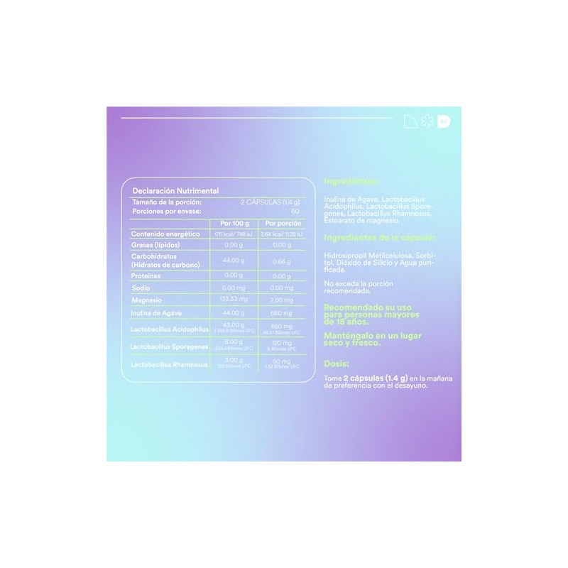 Nutrition Probióticos Billones Simbióticos Prebióticos Inulina Agave Lactobacillus Rhamnosus Acidophilus