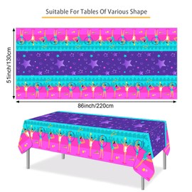 PHOGARY 2PCS Gymnastics Party Tablecloth Gymnastics Birthday Party Decorations Disposable Plastic Table Covers Gymnastics Sports Themed Party Decorations for Girls, Purple, 54 x 108 Inch