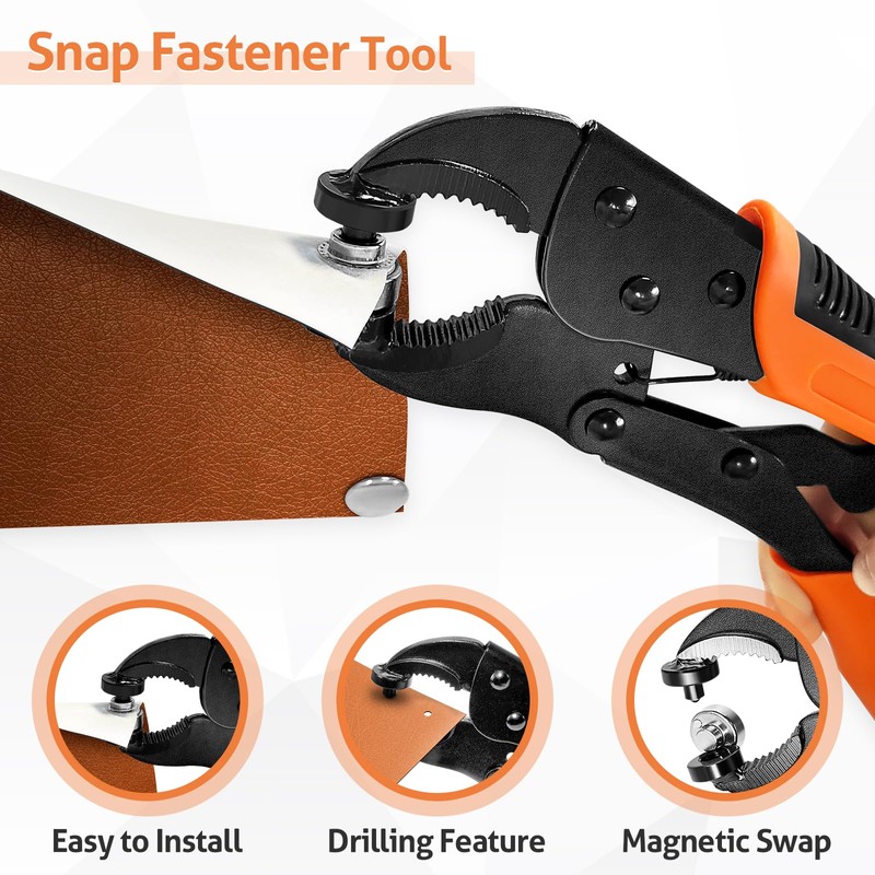 Heavy Duty Snap Fastener Tool, Snap Tool with 3 Dies,