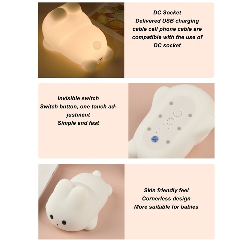 Cute Rabbit Night Light High Sensitivity Bunny Lamp Silicone Dimmable
