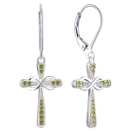 YL Cross Earrings Sterling Silver Infinity Dangle Drop Earrings Created Peridot Criss Leverback Jewelry