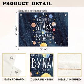 Ebukesh Christian Space Mental Health Wall Canvas Banner, Space Nursery Decor, Navy Blue Solar System Bible Verse Hanging Banner Flag Wall Art Decor for Kids Boys Room Bedroom Playroom, 20x30 Inch