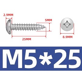 M5*25 Phillips Pan Head Wood Screws 304 Stainless Steel Self-Tapping Screws for Wood Full Thread Woodworking fastener (50pcs)