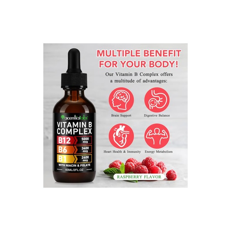 Vitamin B12 Liquid Drops with B12 5000mcg, B6, B1, Niacin