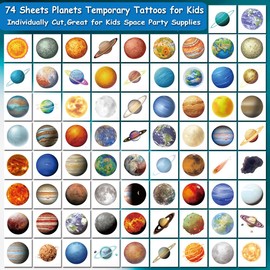 CHARLENT Planets Temporary Tattoos for Kids Party Supplies - 74 Individually Sheets Outer Space Planet Tattoos for Boys Girls Birthday Party Favors Goodie Bag Fillers