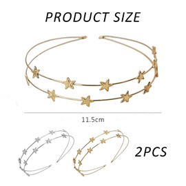 Pack of 2 Double Row Five-Pointed Star Headbands, Women's Headbands, Silver Star Headbands, Metal Fairy Headbands, Star Star Headbands, Suitable for Weddings