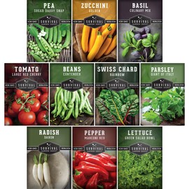 Easy to Grow Vegetable & Herb Seed Collection - 10 Packs of Non-GMO Heirloom Open-Pollinated Veg & Herb Essentials for Gardening Beginners - Seed Saver Instructions on Packets - Survival Garden Seeds
