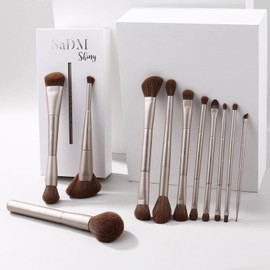 SaDM Shiny 11-Piece Double-Ended Makeup Brush Set – 21-in-11 Multifunctional Brush Set for Face & Eyes