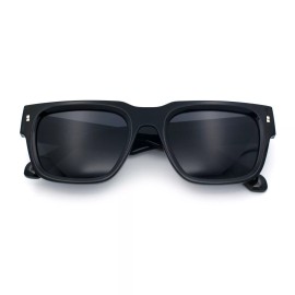 SA106 Retro Gentlemanly Hipster Thick Horn Rim Rectangular Sunglasses - Shiny Black - Black