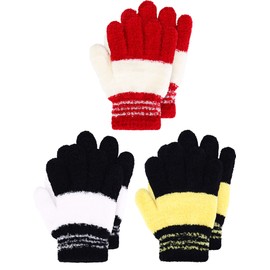 3 Pairs Kids Gloves Knit Gloves for Boys and Girls Warm Winter Gloves Full Fingers Stretchy Gloves for Kids Mittens Children(7-11 Years,Dark Color)