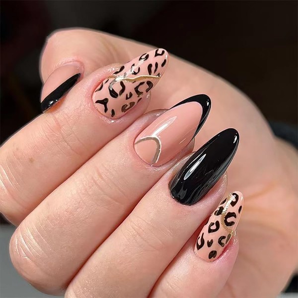 Thanksgiving Press on Nails Fall Almond Medium French Tip Black