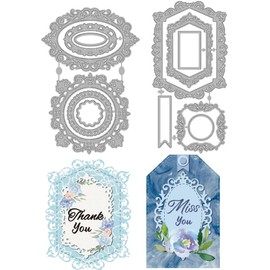 INFUNLY 4 Styles/Set Vintage Lace Frame Die Cut Oval Label Tag Cutting Die Square Lace Border Background Metal Die Cuts Nested Round Frame Dies for Card Making DIY Scrapbooking Photo Album Decor