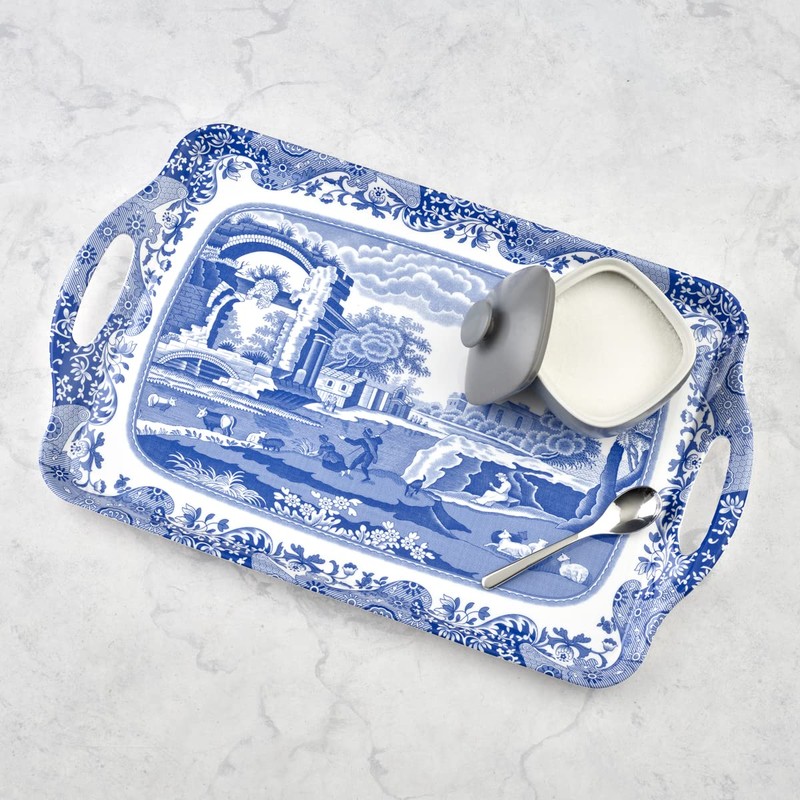 Blue Italian Large Handled Tray - Rectangular Melamine Serving Tray