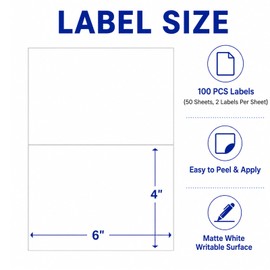 Ftumertly 4 x 6 Inch Removable Labels for Storage Bins, 100 Pcs Matte White Blank Bin Large Labels Easy Peel Off No Residue, Handwritten Water Oil Tear Resistant Stickers for Boxes Cases Home Office